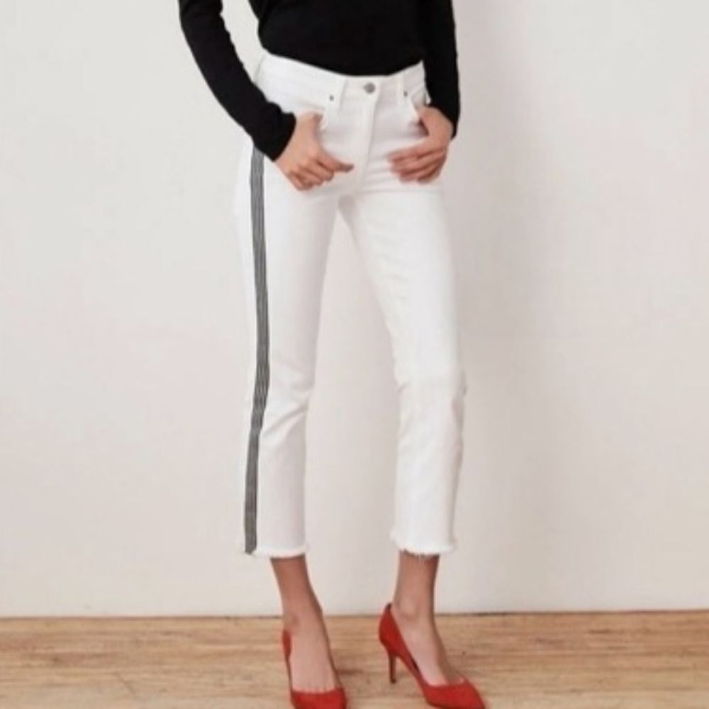 Velvet by Graham & Spencer White Side Stripe Crop Kick Flare Jeans Style - Lara